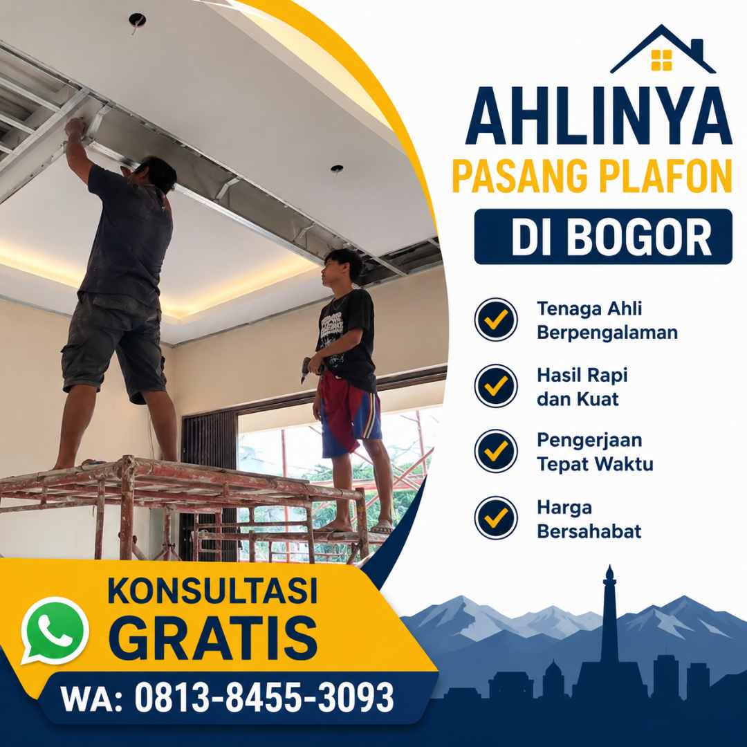 proses pemasangan plafon gypsum di bogor